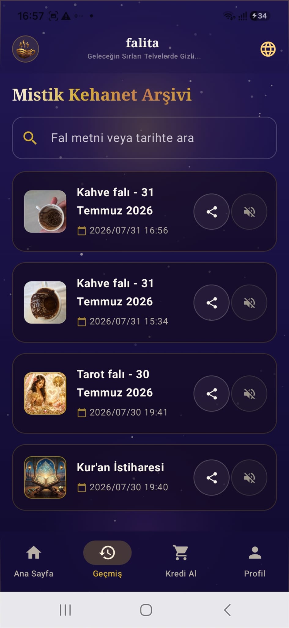 Falita History bölümünde önceki ücretsiz kahve falları