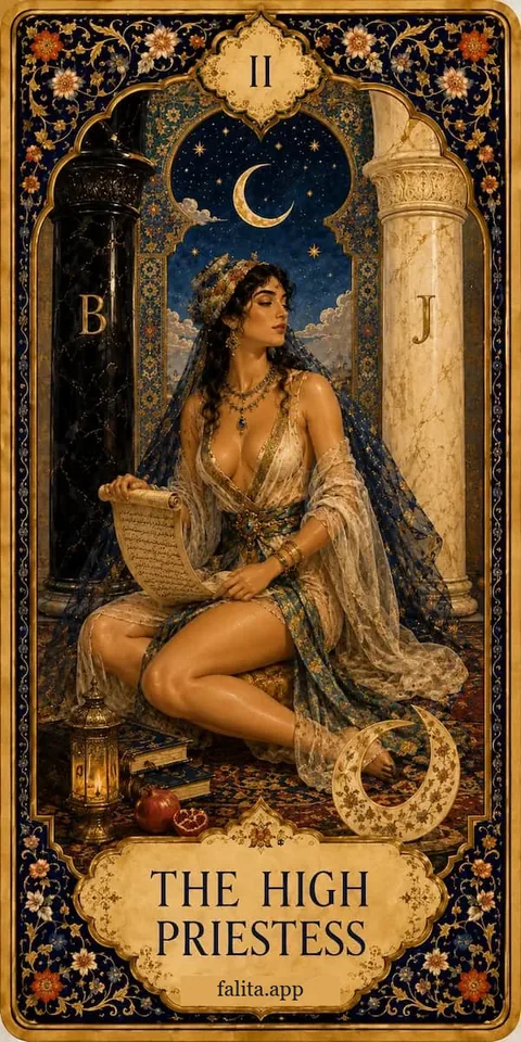 Falita AI tarot reading card meaning: کاهنه اعظم (راهبه بزرگ)