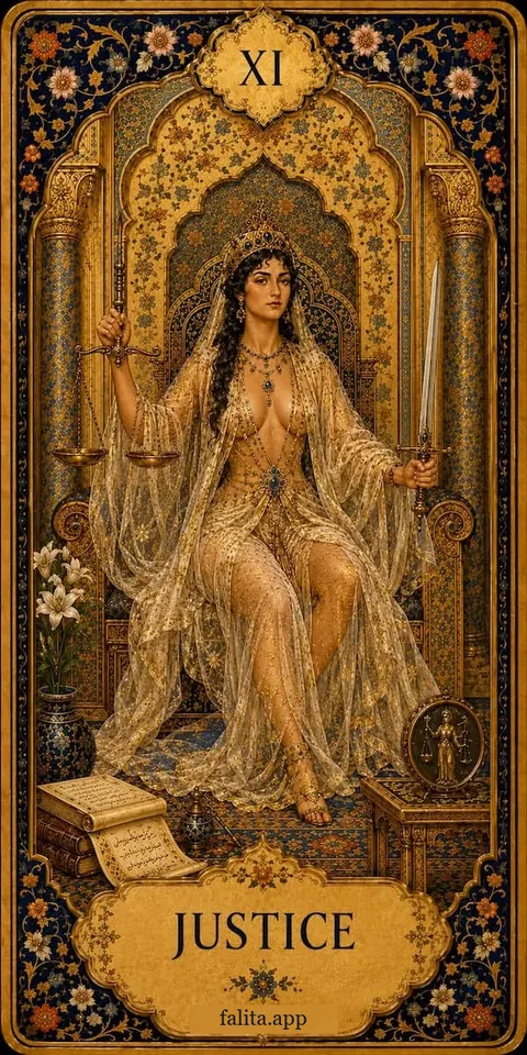 Falita AI tarot reading card meaning: عدالت