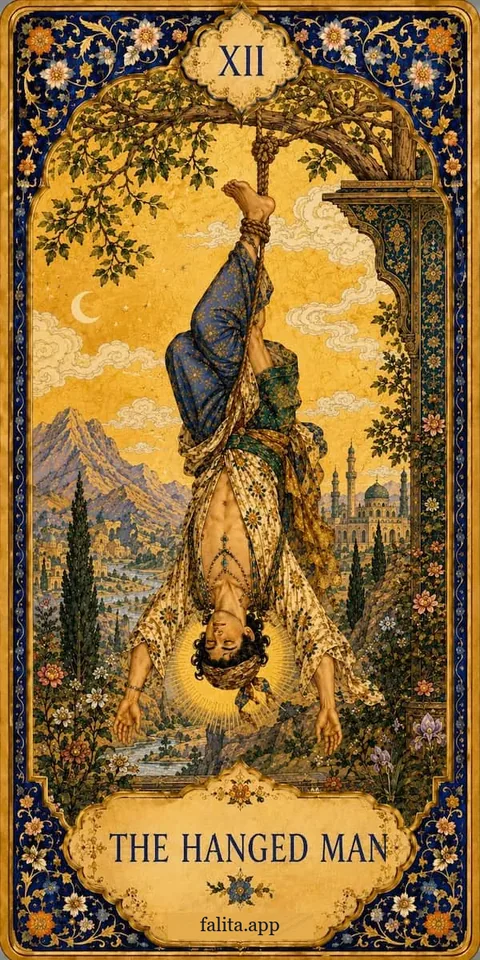 Falita AI tarot reading card meaning: مرد دارآویخته