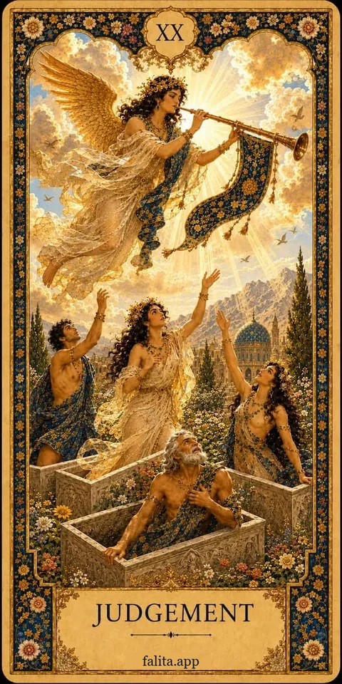 Falita AI tarot reading card meaning: رستاخیز (قضاوت)