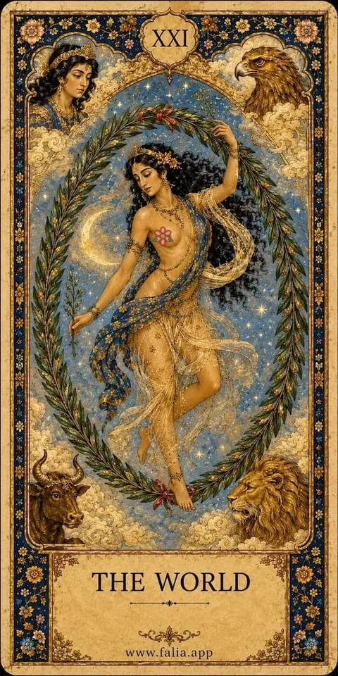 Falita AI tarot reading card meaning: جهان